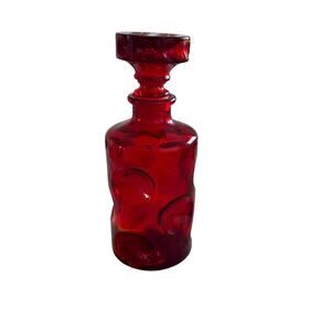 Vintage Empoli Glass Decanter Red Orange Round Dimple Dot Italy
